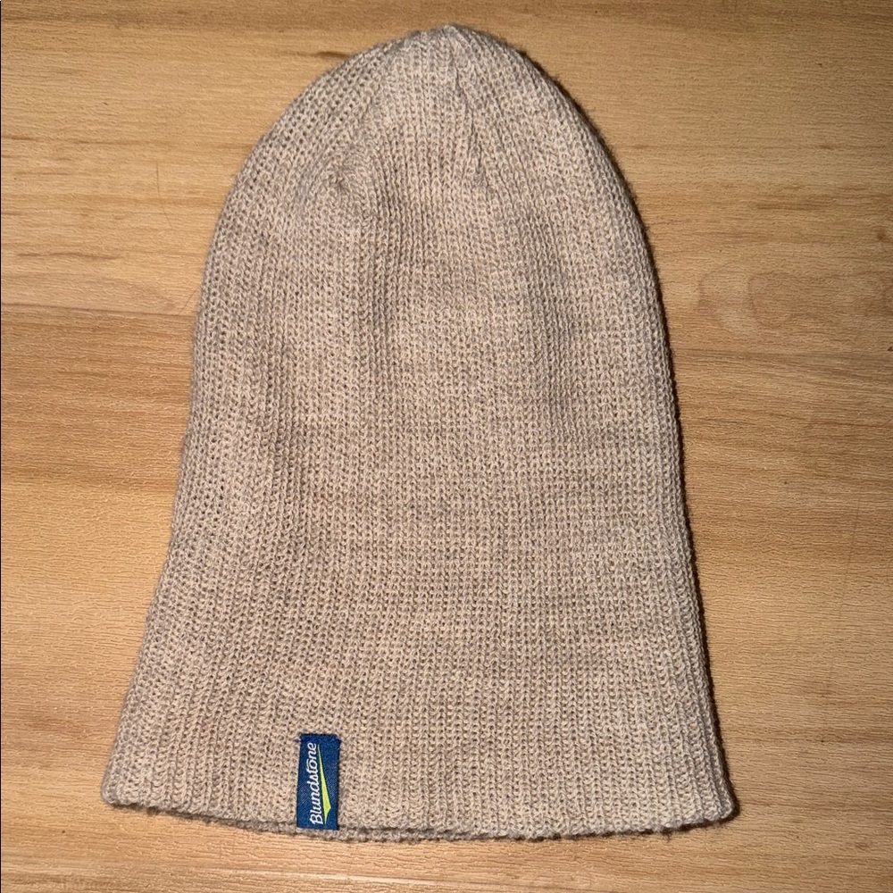 Beige Knit Beanie Hat - Brand Label